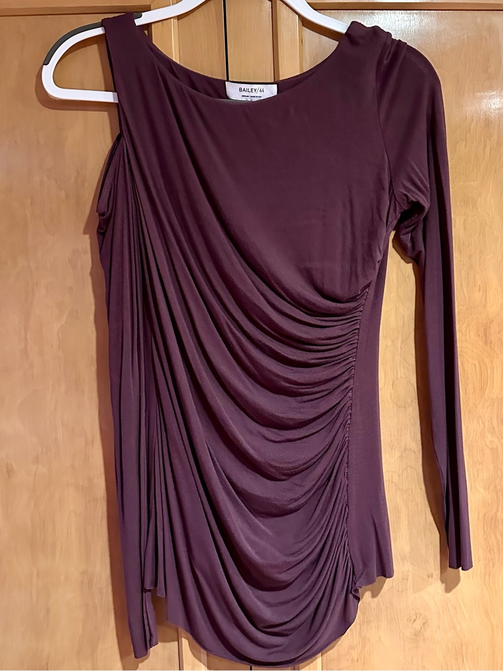 Bailey 44 Draped One-Shoulder Long-Sleeve Top in Plum